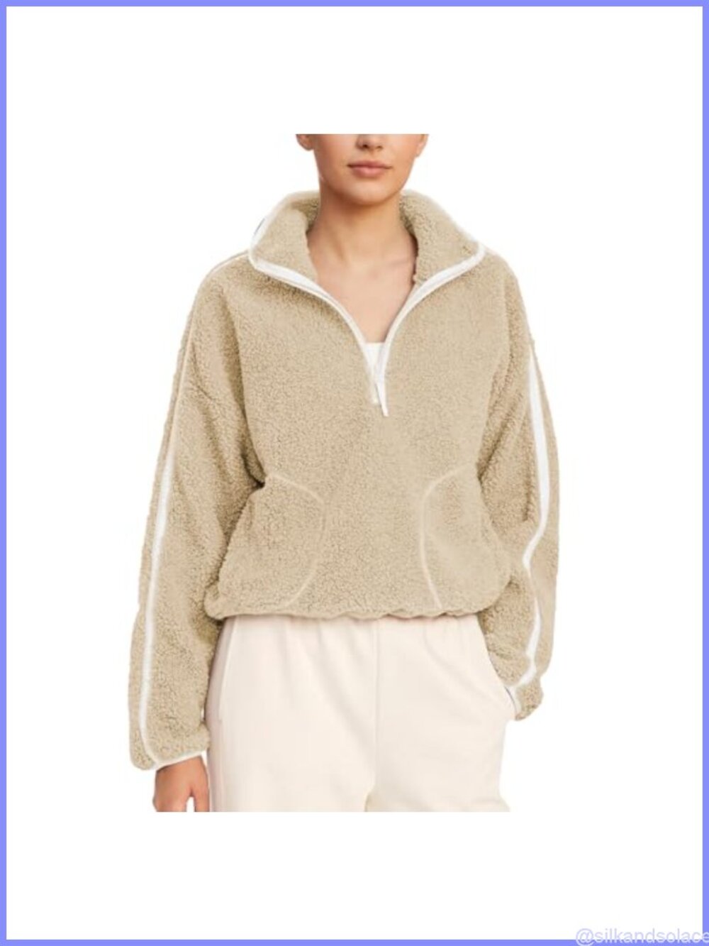 Fuzzy Fleece Sweatshirt Mock Neck Quarter-Zip Pullover